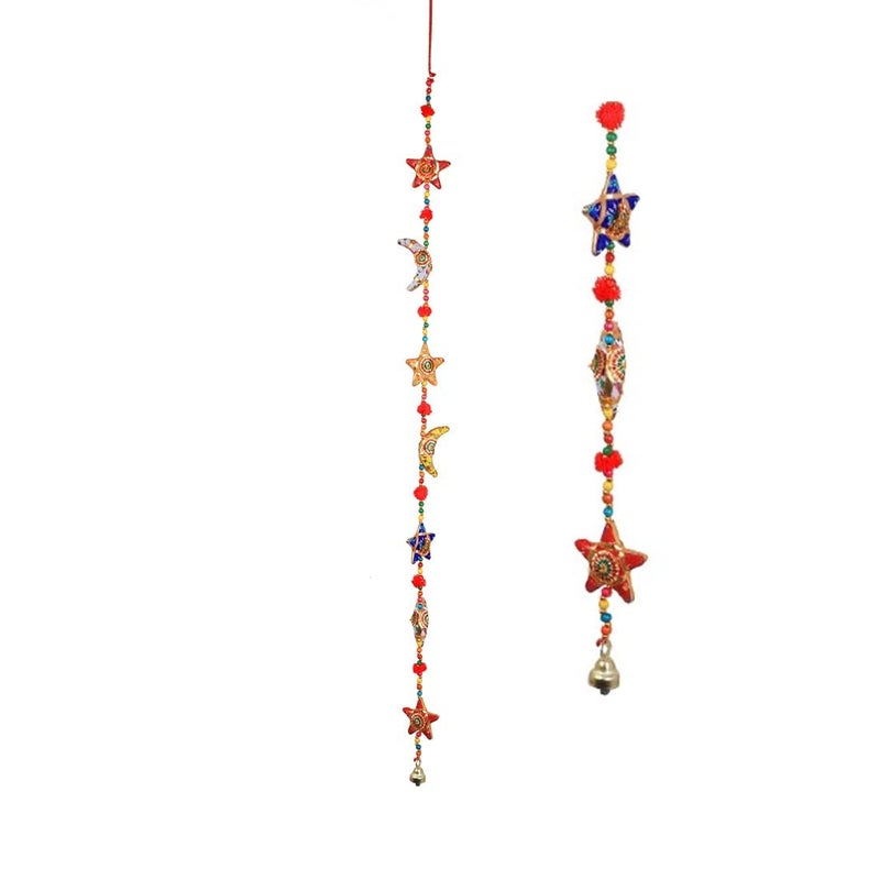 Aditri Creation Decorative Moon and Star Indian Hanging string Garlands Latkan with Bell Wall Hanging Wedding Party Christmas Decoration for home Temple Bedroom kids room New year Gifting Ideas (Size:-42"/3.5 Feet) - Image 1