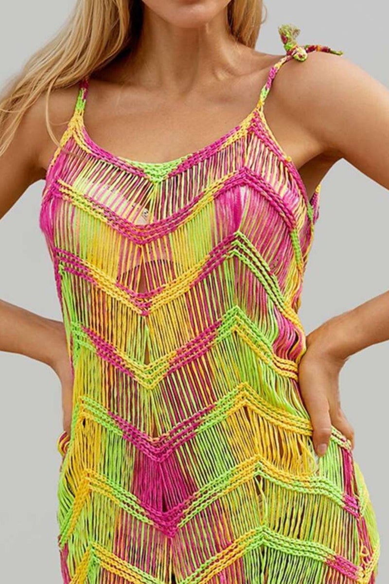 Women crochet colored coverup for summer short dress - Image 2