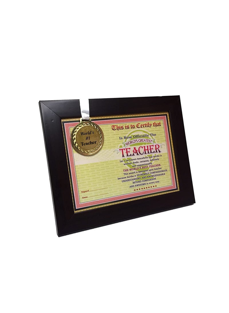 NorthLand Northland THE WORLD'S BEST TEACHER Framed Certificate With World's #1 Teacher Gold Medal for Teacher Gift for Teachers Gift for Teachers Day Photo Frame for Teachers Day Frame For Teachers Day  - Image 2