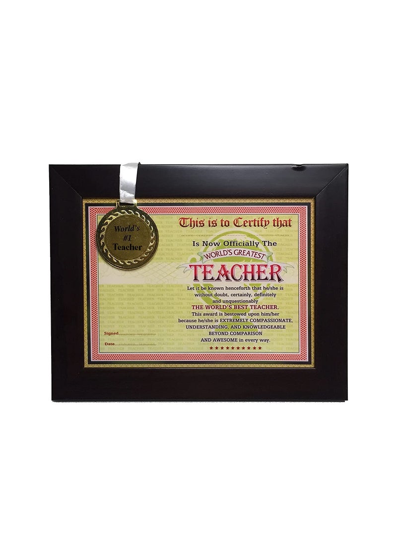 NorthLand Northland THE WORLD'S BEST TEACHER Framed Certificate With World's #1 Teacher Gold Medal for Teacher Gift for Teachers Gift for Teachers Day Photo Frame for Teachers Day Frame For Teachers Day  - Image 1