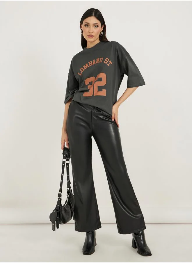 Styli Slogan Print Dropped Shoulder Oversized T-Shirt