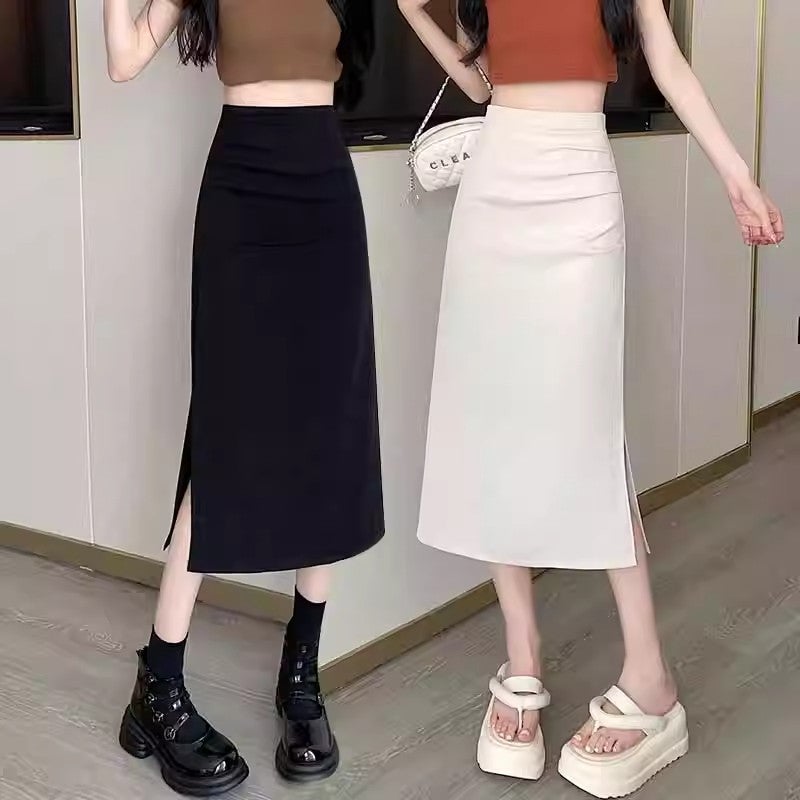 Split Skirt Women'S Fashion Mid-Skirt Summer Pleated Hip Skirt Small High Waist Dress - Image 2