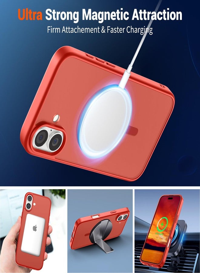 استلق جراب SUPFINE المغناطيسي لهاتف iPhone 16 (متوافق مع MagSafe) (حماية من السقوط بمعايير عسكرية) غطاء هاتف رفيع وشفاف غير لامع مقاوم للصدمات، أحمر - Image 5