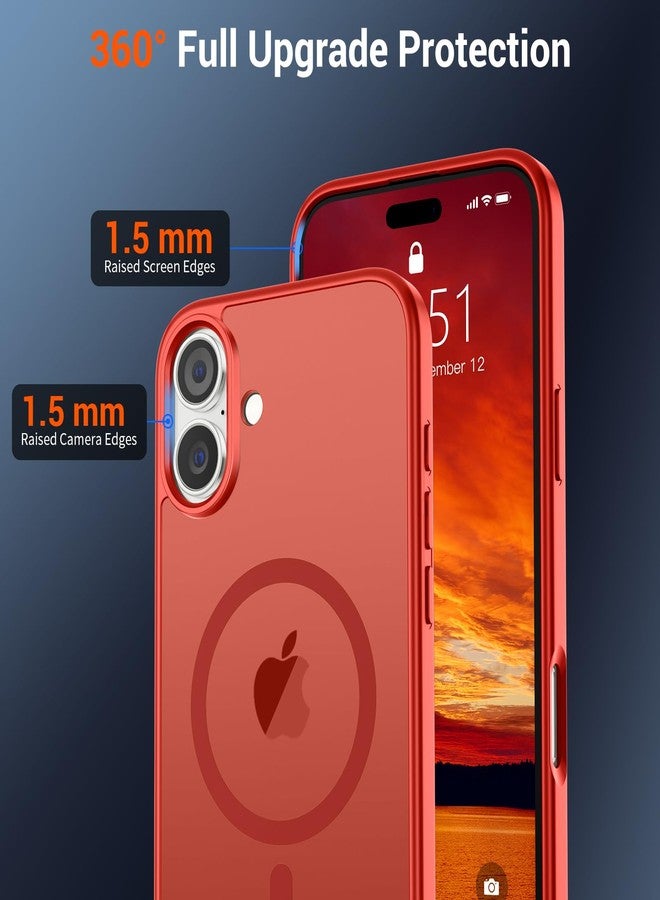 استلق جراب SUPFINE المغناطيسي لهاتف iPhone 16 (متوافق مع MagSafe) (حماية من السقوط بمعايير عسكرية) غطاء هاتف رفيع وشفاف غير لامع مقاوم للصدمات، أحمر - Image 4