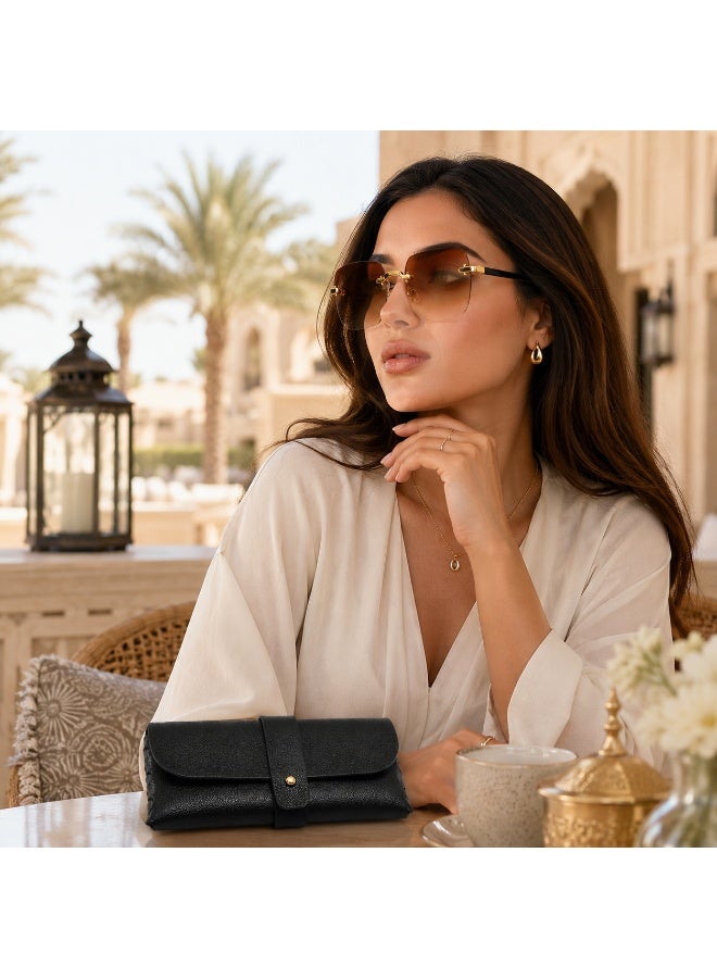 Elegant Rimless Square Sunglasses with Brown Gradient Lenses and Protective  Case - Image 3
