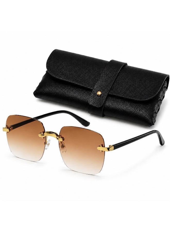 Elegant Rimless Square Sunglasses with Brown Gradient Lenses and Protective  Case - Image 1