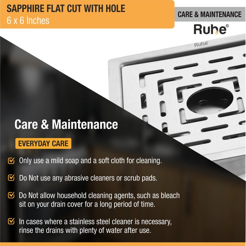 Ruhe® Sapphire Square Flat Cut Floor Drain | 304-Grade Stainless Steel Floor Drainer with Hole & Cockroach Trap (6 x 6 Inches) | Floor Drainer for Bathroom, Balcony - Image 5