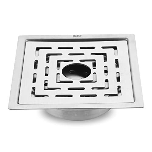 Ruhe® Sapphire Square Flat Cut Floor Drain | 304-Grade Stainless Steel Floor Drainer with Hole & Cockroach Trap (6 x 6 Inches) | Floor Drainer for Bathroom, Balcony - Image 1