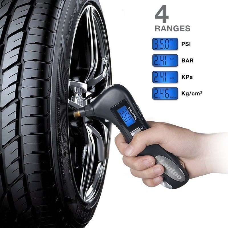 Lantoo مقياس ضغط الإطارات الرقمي 150 PSI – أداة طوارئ 5 في 1 للسيارات والشاحنات والدراجات – تتضمن قاطع حزام الأمان، وكاسر زجاج، ومصباح LED، وضوء أمان أحمر - عبوة واحدة - Image 2