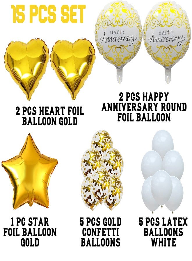 TOYXE Happy Anniversary Balloons Bouquet Set White Golden Pack of 15 Pcs(Silver foil) - Image 2