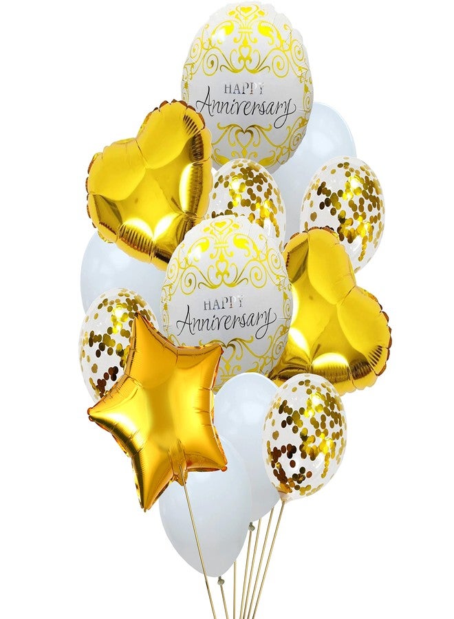 TOYXE Happy Anniversary Balloons Bouquet Set White Golden Pack of 15 Pcs(Silver foil) - Image 1
