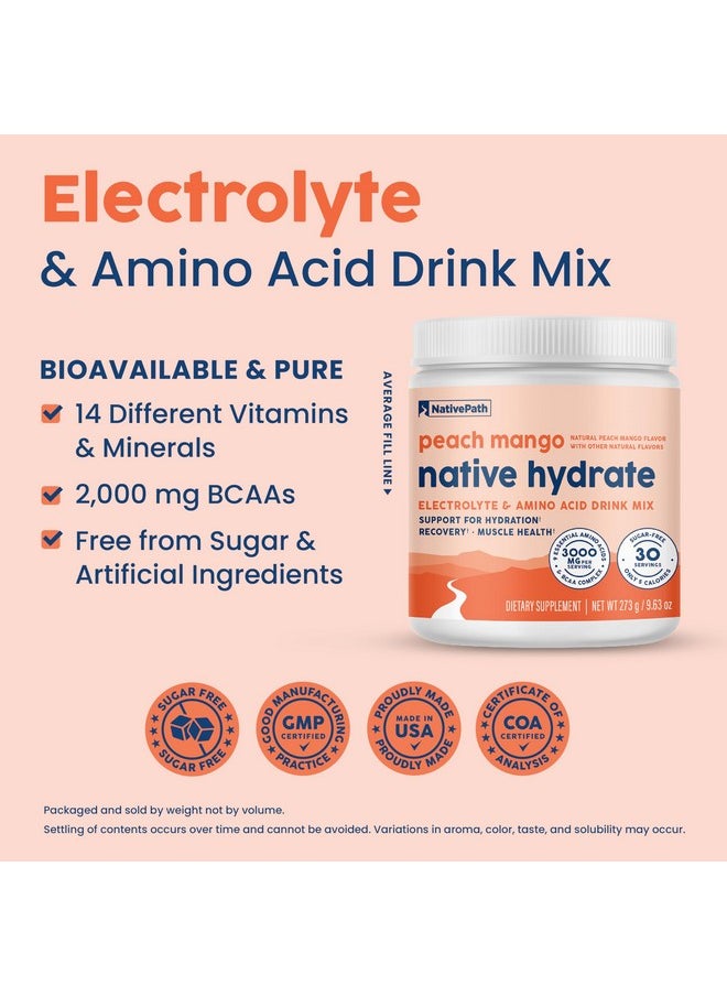 NativePath NativePath Native Hydrate, Zero Sugar, Electrolytes Powder with BCAAs, Peach Mango Hydration, Keto & Paleo Friendly, 30 Servings  - Image 4