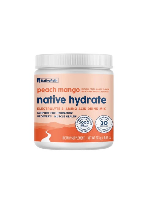 NativePath Native Hydrate, Zero Sugar, Electrolytes Powder with BCAAs, Peach Mango Hydration, Keto & Paleo Friendly, 30 Servings