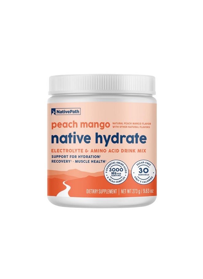 NativePath NativePath Native Hydrate, Zero Sugar, Electrolytes Powder with BCAAs, Peach Mango Hydration, Keto & Paleo Friendly, 30 Servings  - Image 1