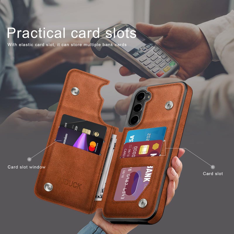DJDUCK Designed for Samsung Galaxy S23 Plus Case Wallet with Card Holder, [Magnetic Clasp Cover] [RFID Blocking Leather Protection] Shockproof Women Men Cases for Samsung S23 Plus Light Brown - Image 3