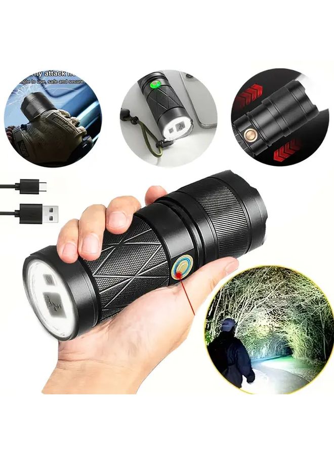 6000mAh Aluminum Alloy LED Flashlight Type C USB Charging Portable Handheld Outdoor Searchlight Model Cb Black - Image 2