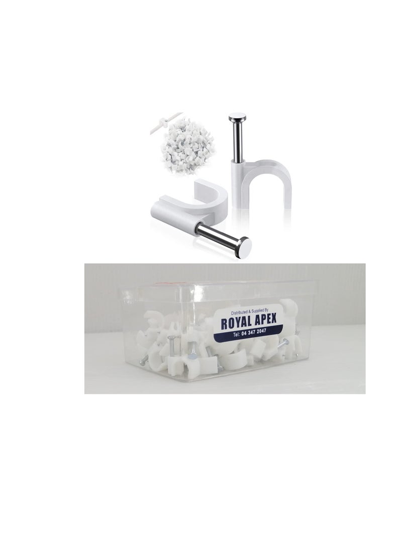 Electrical Cable Wire Round Clips, Steel Nails Tacks Holder for Organizing Electric Wires Cables Lines - White (10mm - 100Pcs) - Image 1