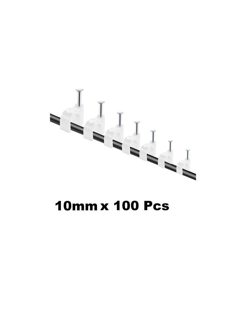 Electrical Cable Wire Round Clips, Steel Nails Tacks Holder for Organizing Electric Wires Cables Lines - White (10mm - 100Pcs) - Image 2