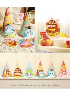 Robocar Poli Birthday Party Supplies [2Pack] Happy Birthday Banner Garland Cake Cupcake Toppers Cone Hats Set For Boy Girl Kids Party Decorations  - Image 3