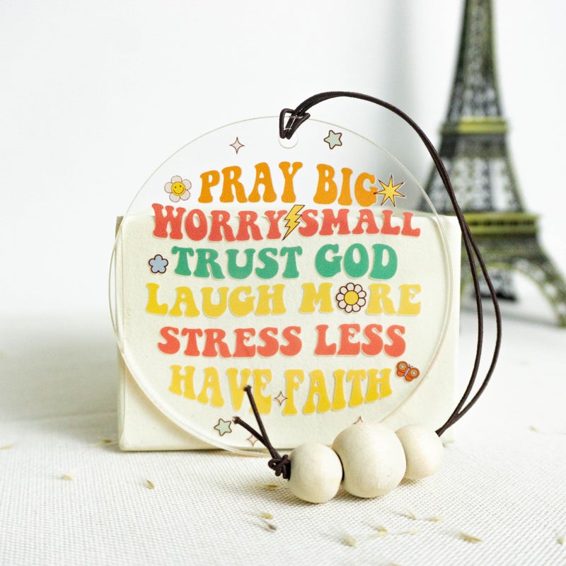 Talataca Christian 2D Flat Car Ornament & Wood Beads  Inspirational Quotes Beaded Rear View Mirror Accessories  Rearview Hanging Charm  Christmas Tree Decor  Religious Gift - Image 4