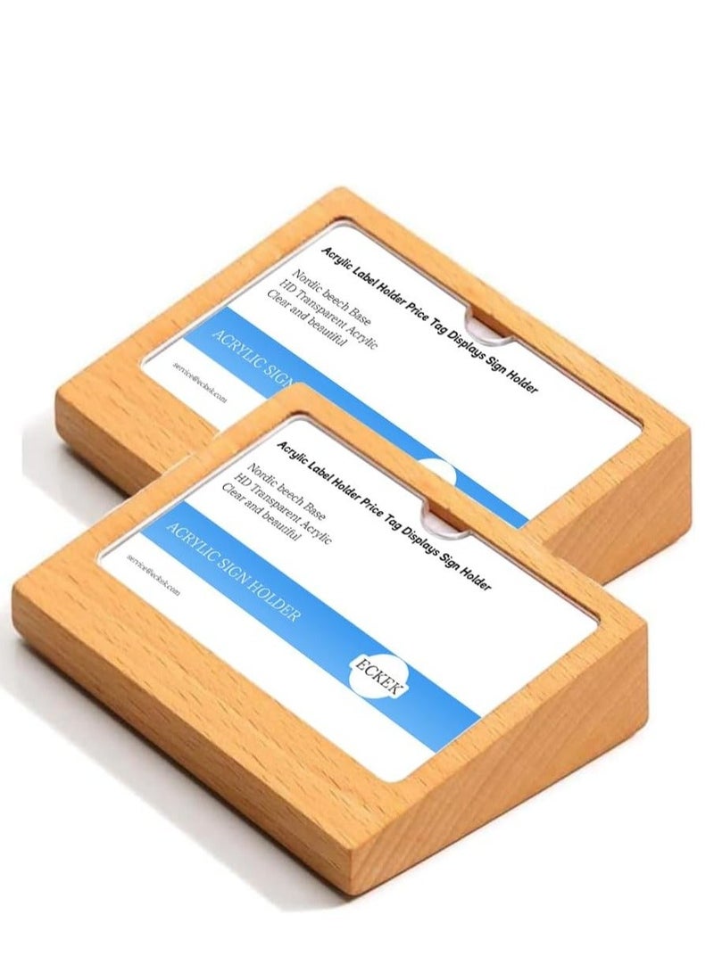 Eckek 2 Pack Acrylic Label Holder Price Tag Displays Sign Holder Data Card Holder Wood Base Table Top Sign Stand - Image 1