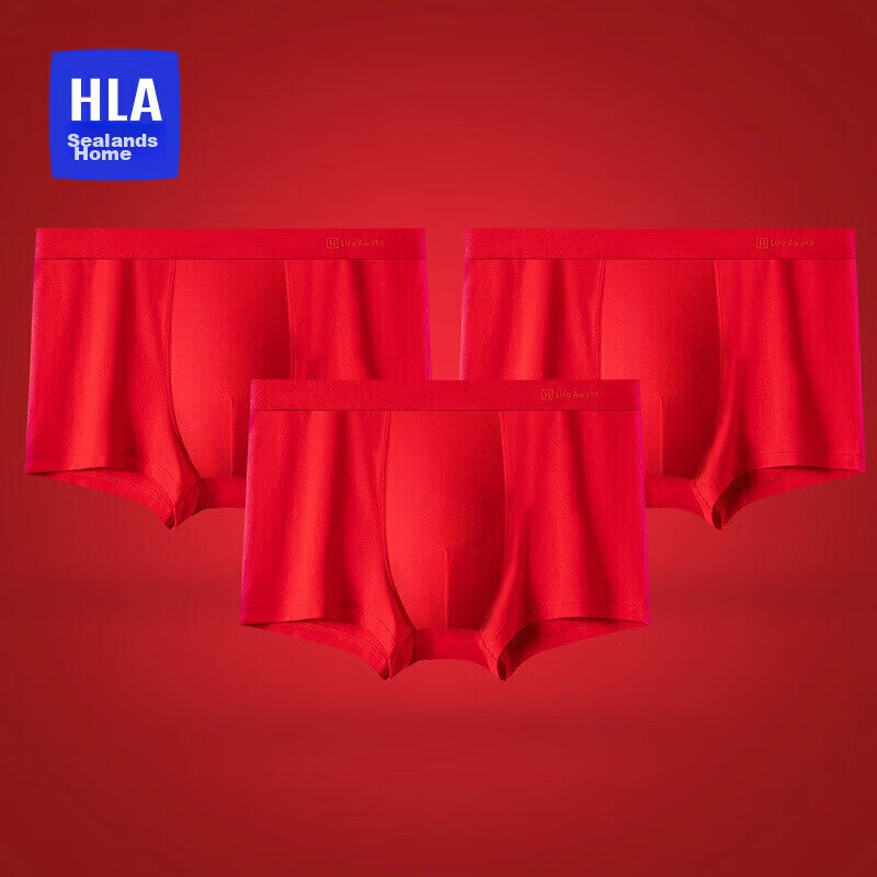 JD Jing Zao HLA [Hongyun] Red Underwear for Men, Year of The Horse, Pure Cotton, 10A Antibacterial, Qiji Red Boxer Briefs, Four-Corner Shorts, 3 Pieces - Image 2