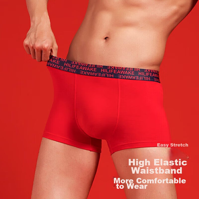 JD Jing Zao HLA [Hongyun] Red Underwear for Men, Year of The Horse, Pure Cotton, 10A Antibacterial, Qiji Red Boxer Briefs, Four-Corner Shorts, 3 Pieces - Image 4