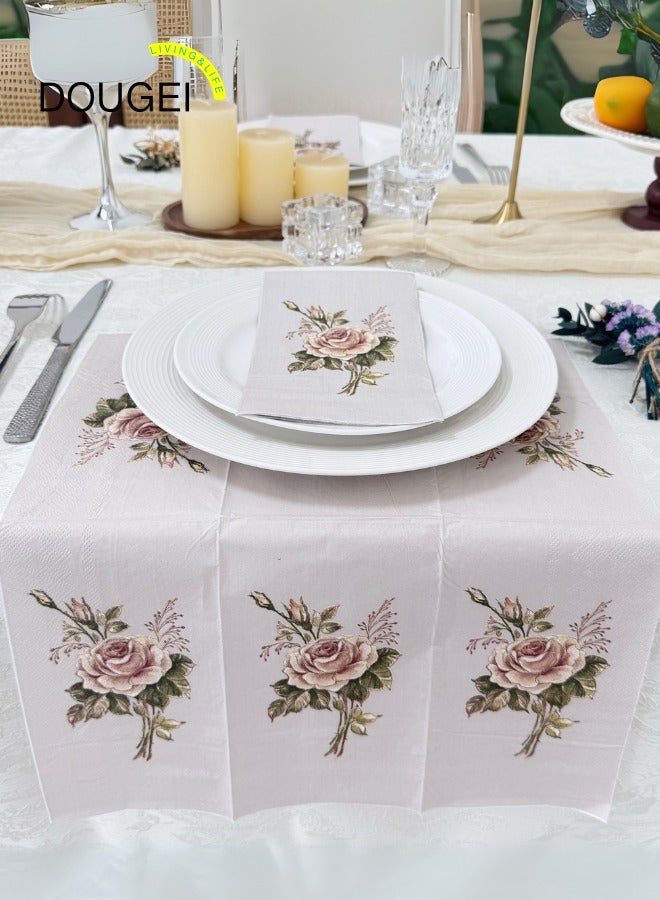 دوغي عبوة مكونة من 20 منديل ورقي بتصميم وردي عتيق مع طباعة زهور العاج، مناديل عشاء ذات طبقتين ناعمتين أنيقة مناسبة لحفلات الحدائق - Image 1