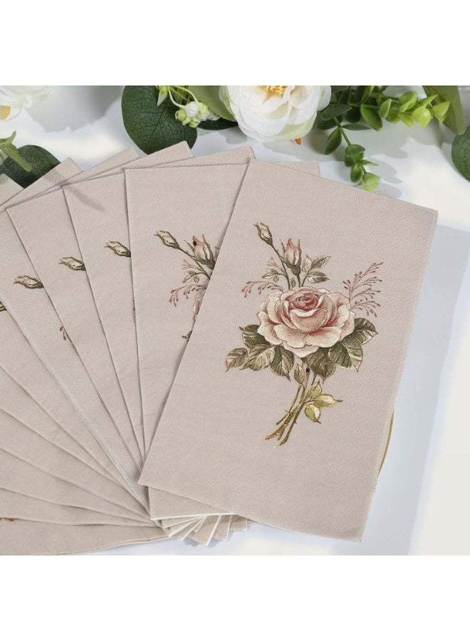 دوغي عبوة مكونة من 20 منديل ورقي بتصميم وردي عتيق مع طباعة زهور العاج، مناديل عشاء ذات طبقتين ناعمتين أنيقة مناسبة لحفلات الحدائق - Image 2