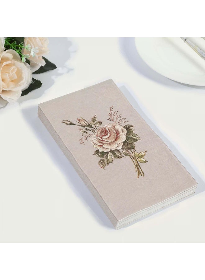 دوغي عبوة مكونة من 20 منديل ورقي بتصميم وردي عتيق مع طباعة زهور العاج، مناديل عشاء ذات طبقتين ناعمتين أنيقة مناسبة لحفلات الحدائق - Image 3