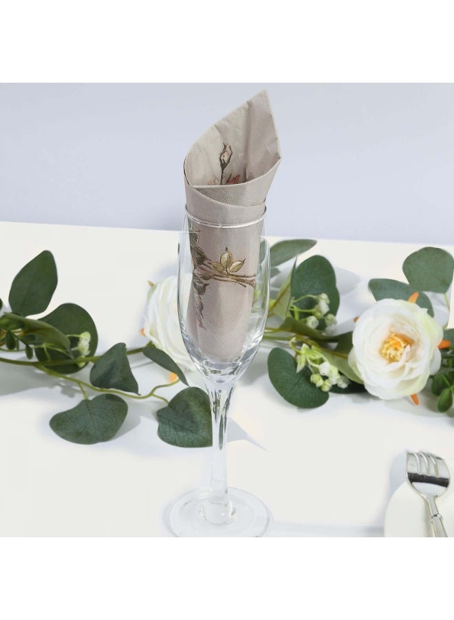 دوغي عبوة مكونة من 20 منديل ورقي بتصميم وردي عتيق مع طباعة زهور العاج، مناديل عشاء ذات طبقتين ناعمتين أنيقة مناسبة لحفلات الحدائق - Image 5