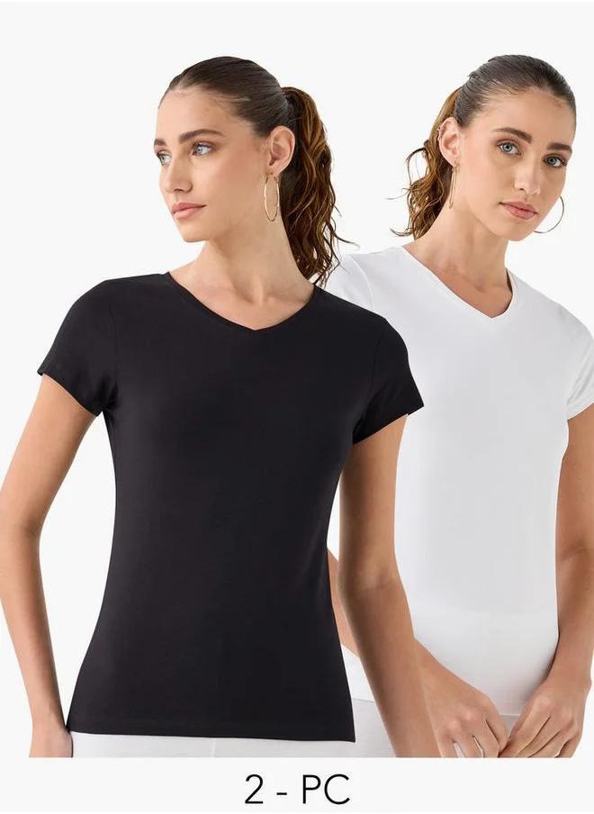 فاف Set of 2 - V-neck T-shirt with Short Sleeves