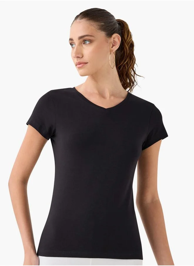 فاف Set of 2 - V-neck T-shirt with Short Sleeves