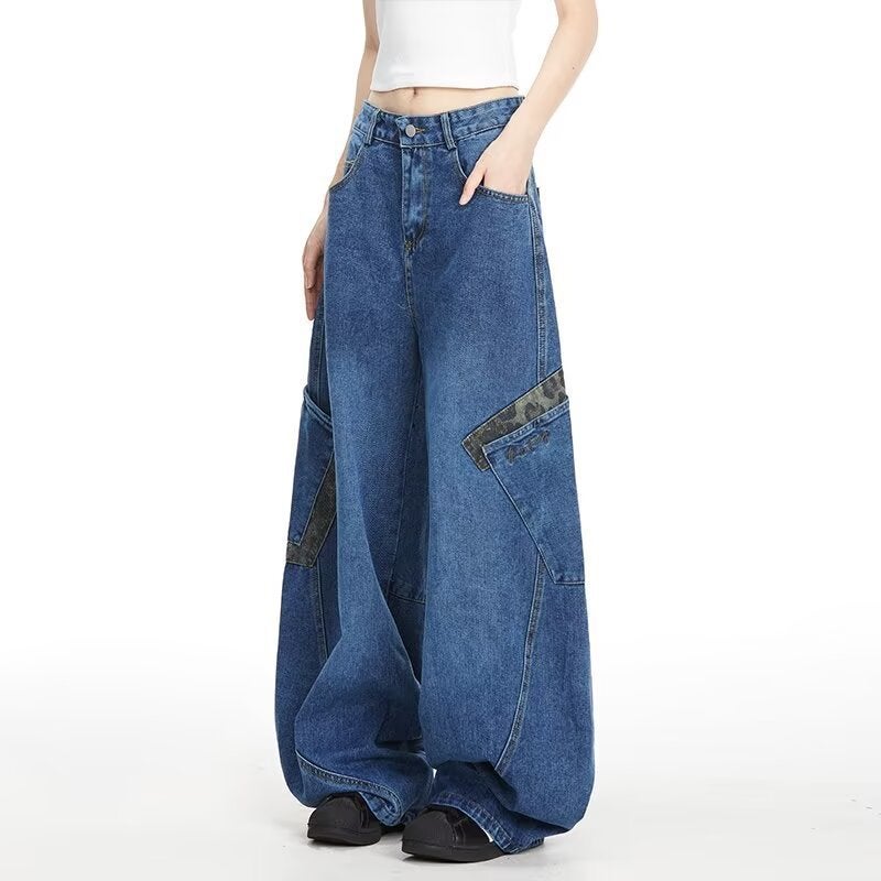 New American Fashion Design Large Pocket Scimitar Jeans For Men And Women Loose Trendy Brand Retro Floor-Length Wide-Leg Trend - Image 4