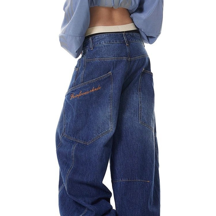 New American Fashion Design Large Pocket Scimitar Jeans For Men And Women Loose Trendy Brand Retro Floor-Length Wide-Leg Trend - Image 2