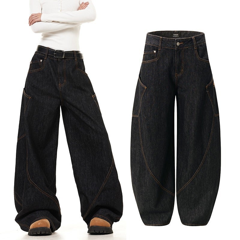 New American Fashion Design Large Pocket Scimitar Jeans For Men And Women Loose Trendy Brand Retro Floor-Length Wide-Leg Trend - Image 1
