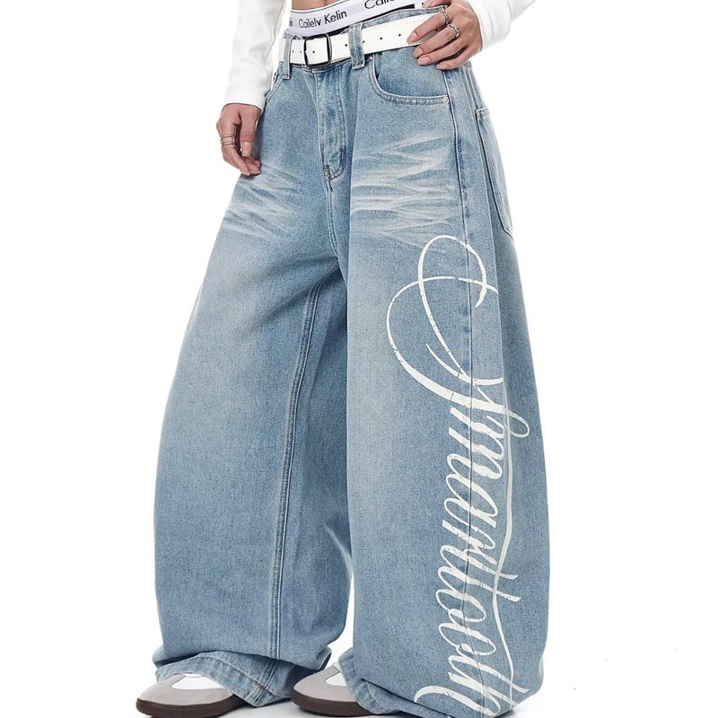 New American Fashion Design Large Pocket Scimitar Jeans For Men And Women Loose Trendy Brand Retro Floor-Length Wide-Leg Trend - Image 5
