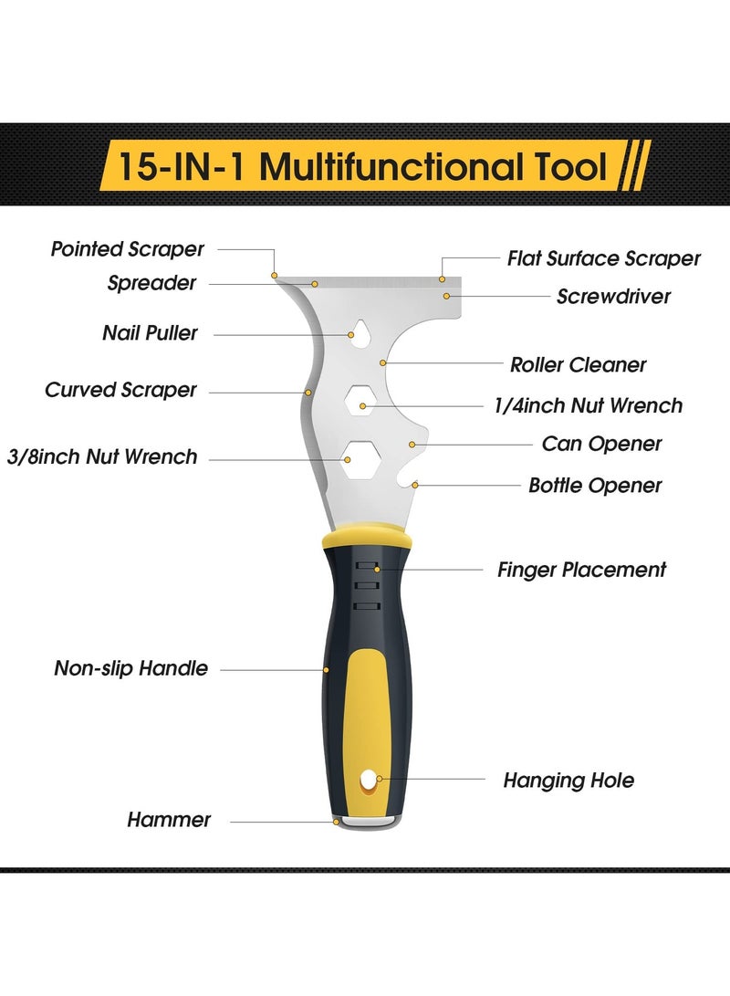 13-in-1 Stainless Steel Multifunctional Scraper Tool for Painters, Includes Paint Roller, Straight & Curved Scrapers, Taping Knife & Hammer End for Versatile Painting Projects  - Image 2