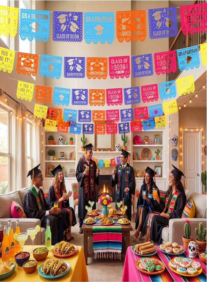 Weekgrat 50 Pcs/32 ft Large Mexican Graduation Party Decorations 16x12" Papel Picado Banner Big Graduation Cleito Lindo Decorations Mexico Fiesta Banners Class of 2026 Colorful Congrats Grads Garlands - Image 3