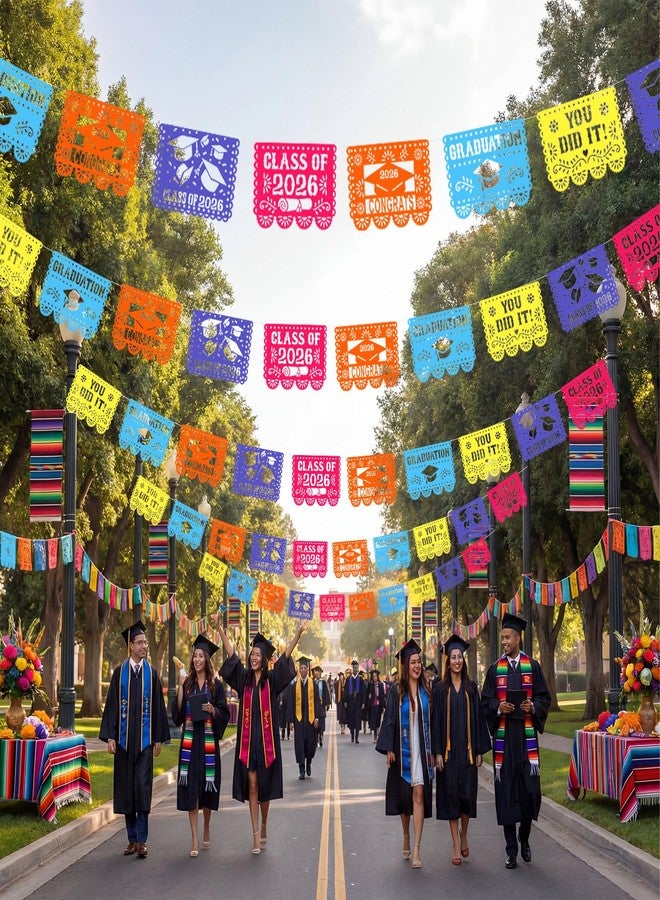 Weekgrat 50 Pcs/32 ft Large Mexican Graduation Party Decorations 16x12" Papel Picado Banner Big Graduation Cleito Lindo Decorations Mexico Fiesta Banners Class of 2026 Colorful Congrats Grads Garlands - Image 4