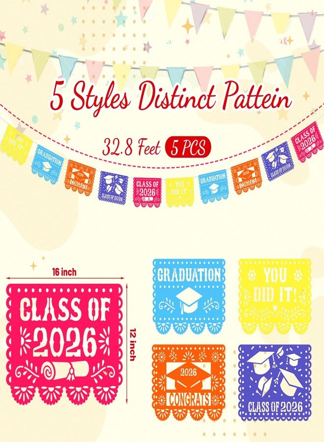 Weekgrat 50 Pcs/32 ft Large Mexican Graduation Party Decorations 16x12" Papel Picado Banner Big Graduation Cleito Lindo Decorations Mexico Fiesta Banners Class of 2026 Colorful Congrats Grads Garlands - Image 2