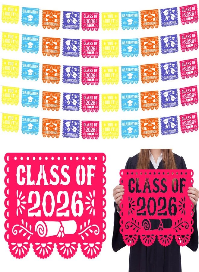 Weekgrat 50 Pcs/32 ft Large Mexican Graduation Party Decorations 16x12" Papel Picado Banner Big Graduation Cleito Lindo Decorations Mexico Fiesta Banners Class of 2026 Colorful Congrats Grads Garlands - Image 1