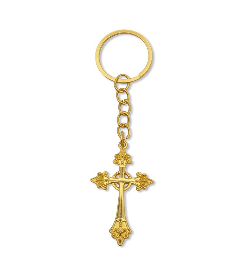 Golden Yellow 10 Pieces Hollow Out Cross Keychain Set Gift For Her Or Him With Tag Cards And Organza Bags For Baptism Party Decorations Shower Souvenirs - Image 5