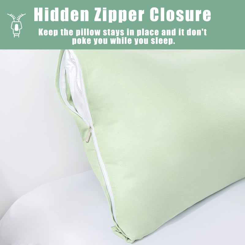 TELUS Body Cooling Pillow Cases Cover, Bamboo Rayon Green Body Pillowcases with Zipper Closure, Cool and Breathable Pillow Case for Hot Sleepers and Night Sweats, 20x54 inches - Image 5