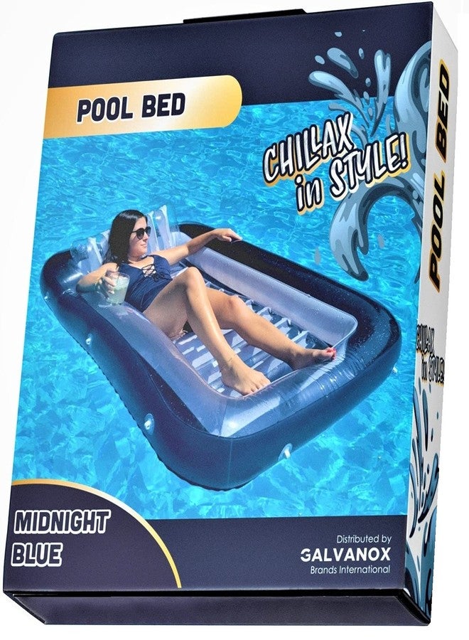 Galvanox Inflatable Tanning Pool Lounger with Pillow | Large Blow Up Floating Bed Raft 70"x49" (Navy Blue) - Image 1