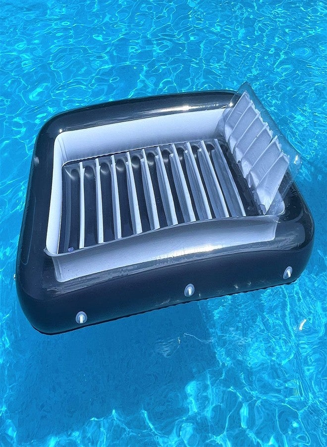 Galvanox Inflatable Tanning Pool Lounger with Pillow | Large Blow Up Floating Bed Raft 70"x49" (Navy Blue) - Image 2