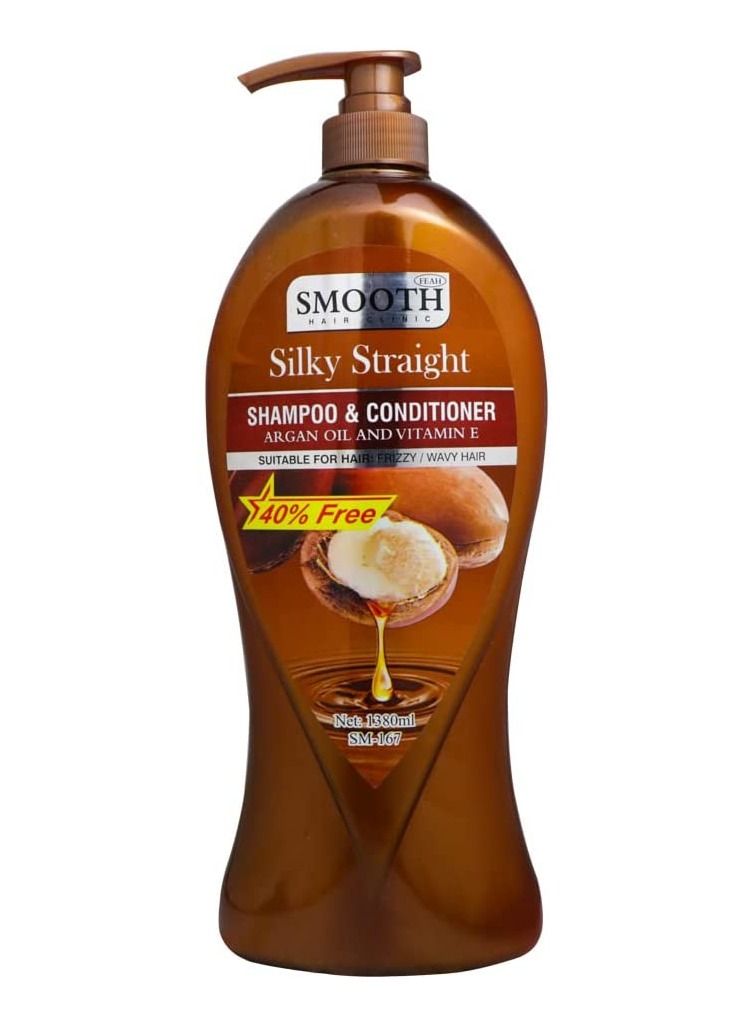 Smooth SM-167 Argan Oil and Vitamin E Silky Straight Hair Shampoo and Conditioner (1380ml) - Image 1
