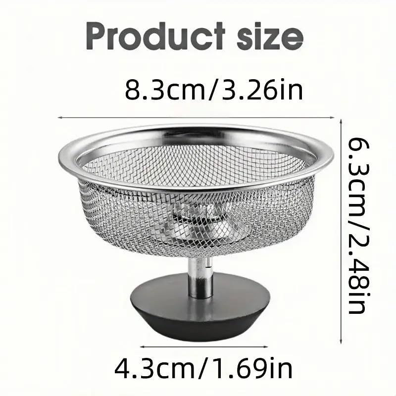 KERFORA Kitchen Sink Strainer & Stopper Combo - Stainless Steel Basket with Plastic Knob, Rubber Bottom Stopper, Replacement for Standard Drain (1 pcs) - Image 3
