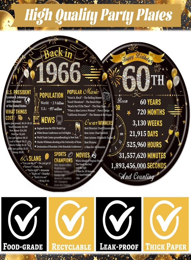 Refavor 60th Birthday Decorations for Men Woman, 96PCS Birthday Party Paper Plates and Napkins Forks Supplies, Vintage Black and Gold Birhday Disposable Party Tableware Decor (24 Guests) - Image 3
