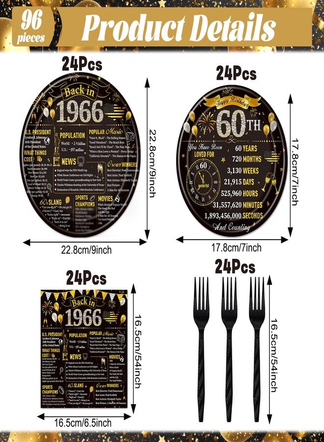 Refavor 60th Birthday Decorations for Men Woman, 96PCS Birthday Party Paper Plates and Napkins Forks Supplies, Vintage Black and Gold Birhday Disposable Party Tableware Decor (24 Guests) - Image 2